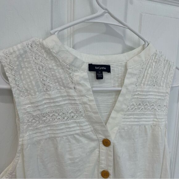 For Cynthia Beachwear White Button Down Lace Detail Tank Women’s Size M - Picture 3 of 6